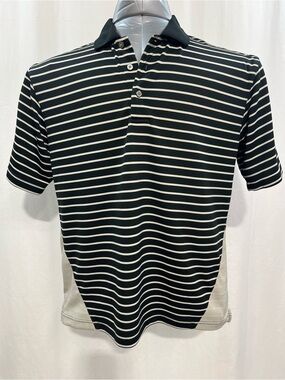 Classic Black & crème  Striped Men’s Golf  Polo classy sporty casual travel 1532